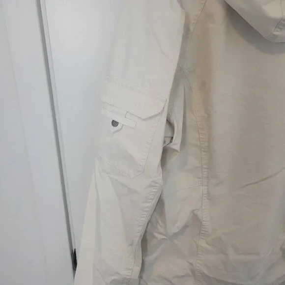 Women's Cabelas Jacket Full Zip 100% Cotten Hooded Off White Sz XL Lightweight - Picture 8 of 8